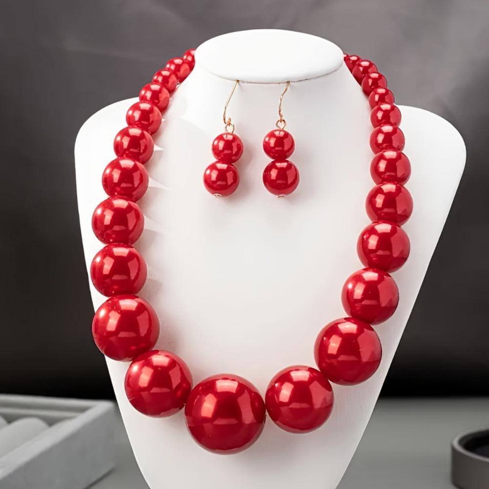Europeiskt och Amerikanskt Rött Imitationspärla Tre-delat Set Europeiskt och Amerikanskt Överdrivet Temperament High-end Smycken