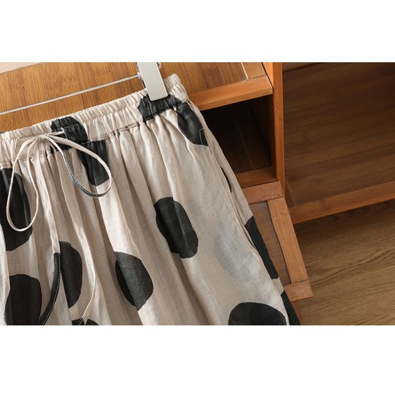 DIMANAF 2026 Summer New Plus Size Women Long Pants Vintage Loose Elastic Waist Casual Lady Bottoms Printing Black