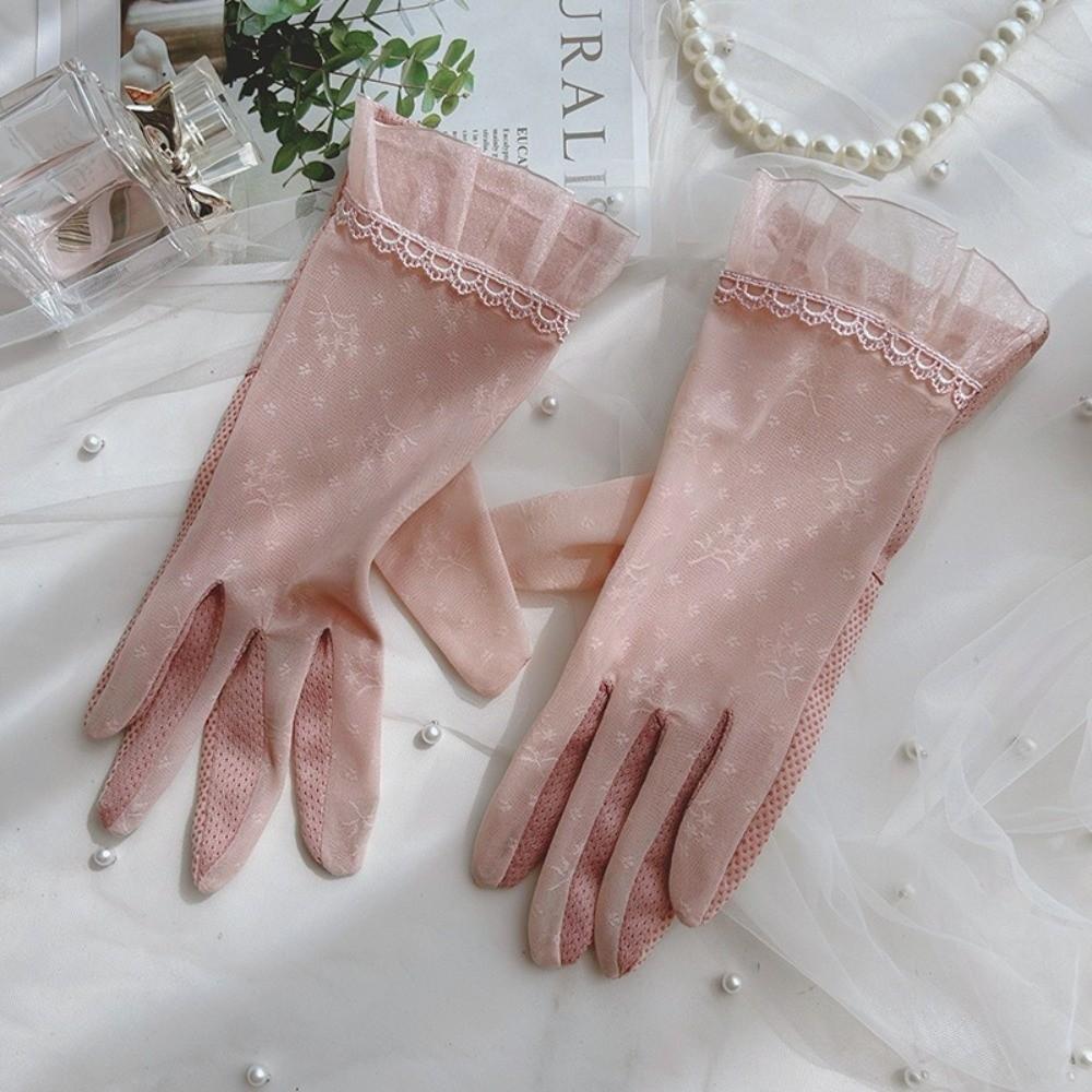 Anti Slip Lace Gloves Mesh Women Gloves Sweet Ice Silk Gloves  Outdoor