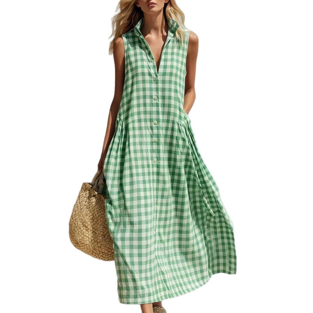 2026 European and American Summer New Dress Loose, Comfortable, Sleeveless Plaid Women's Wear
