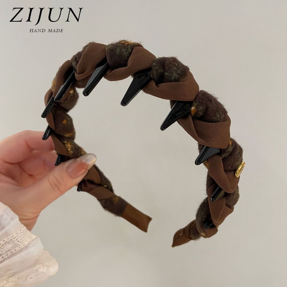 Autumn Winter Coffee Floral Hair Hoop Non Slip Wide Band Teeth Headband High Cranial Top Women Daily Hair Accessories
