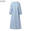 ZANZEA Women Casual Round Neck Long Sleeve Patchwork Plaid Print Dress