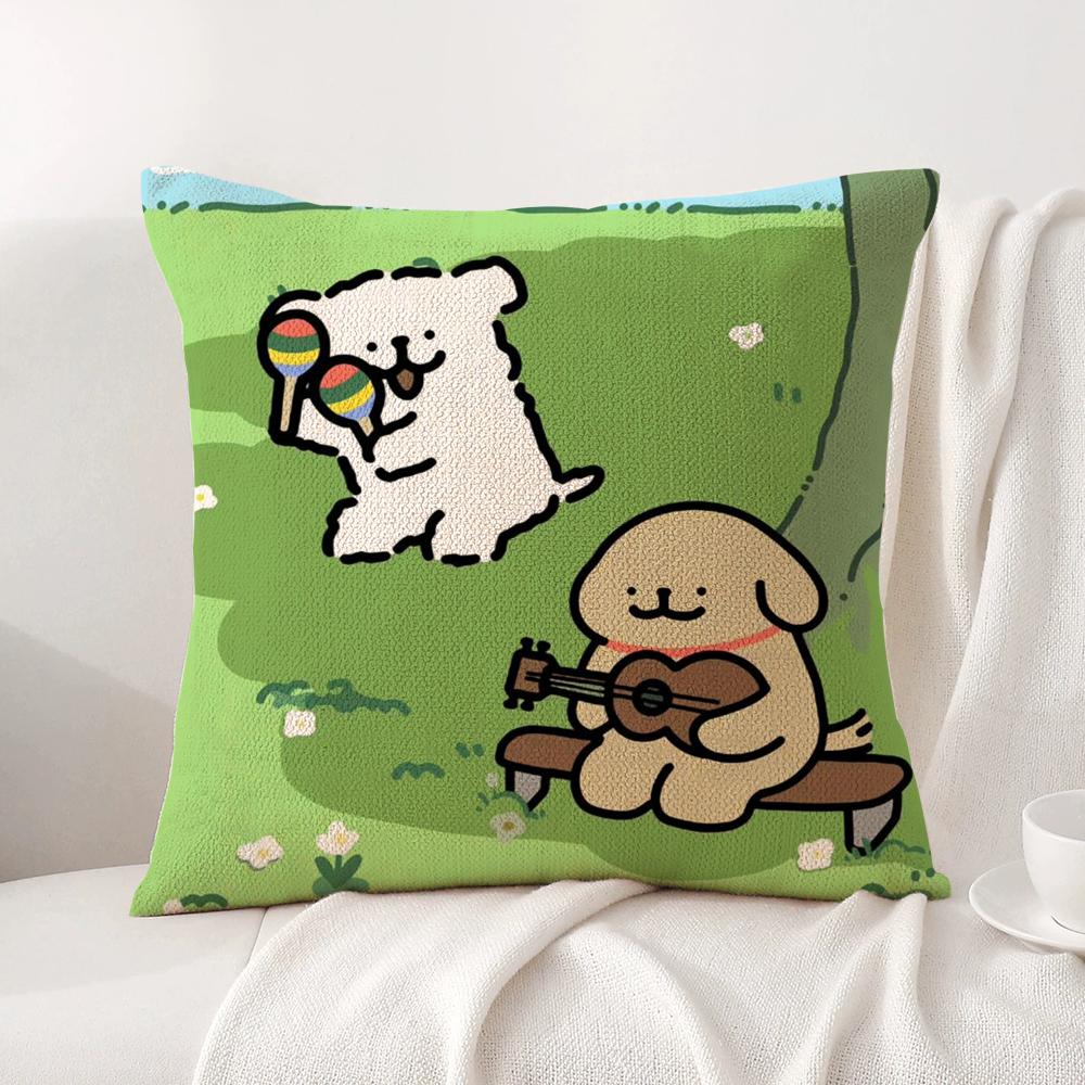 Korean Line P-Puppy Cushion Cover Summer Coolness Linen Fabric Double-Sided Printing Pillow Case Sofa Home Decor Gift