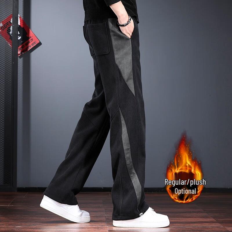 Jieleinuo Men's Splicing Design Loose Straight-Leg Casual Pants