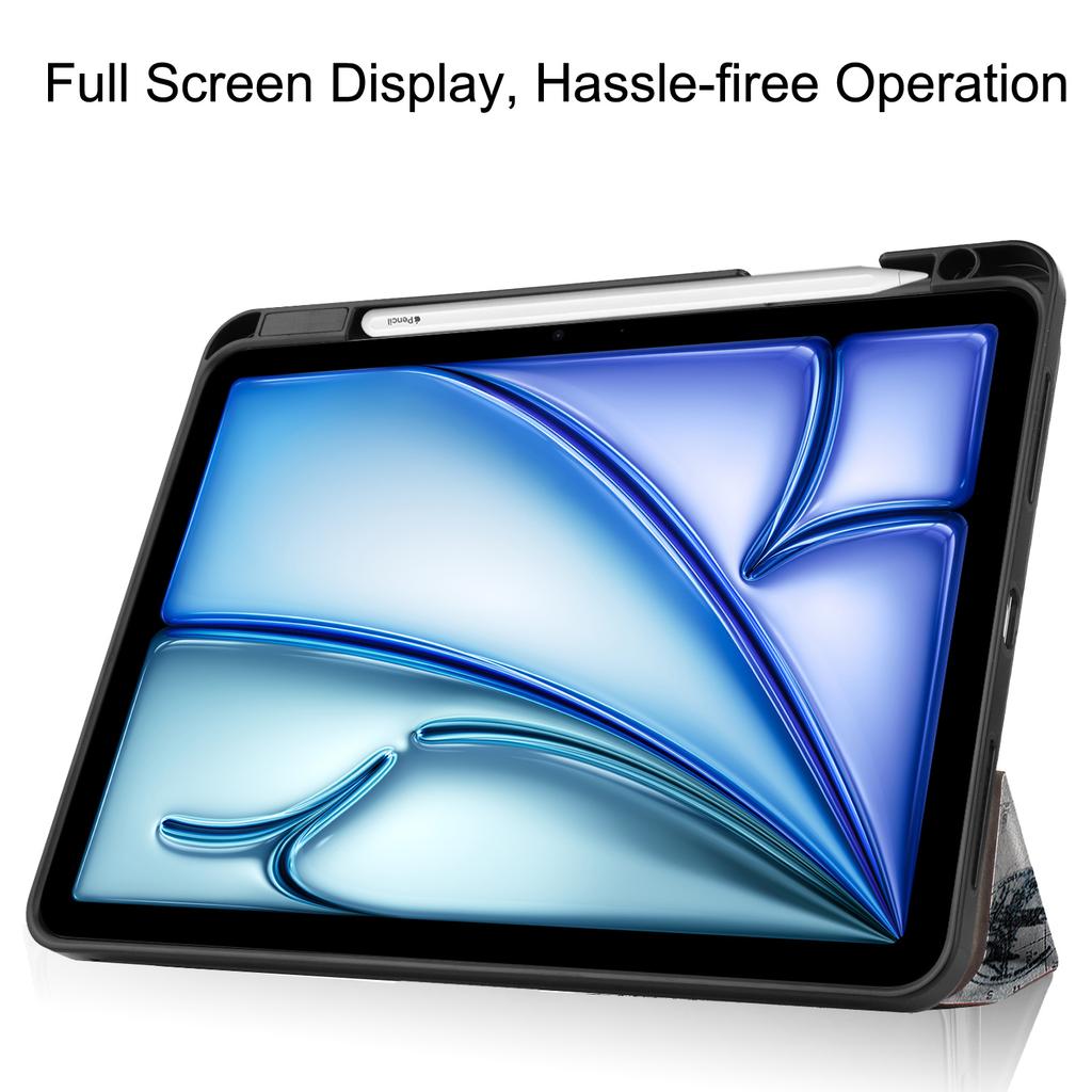 For iPad Air 11 (2025)/(2024) Tablet Case Pattern Printing Tri-Fold Stand Leather + TPU Cover with Pen Holder