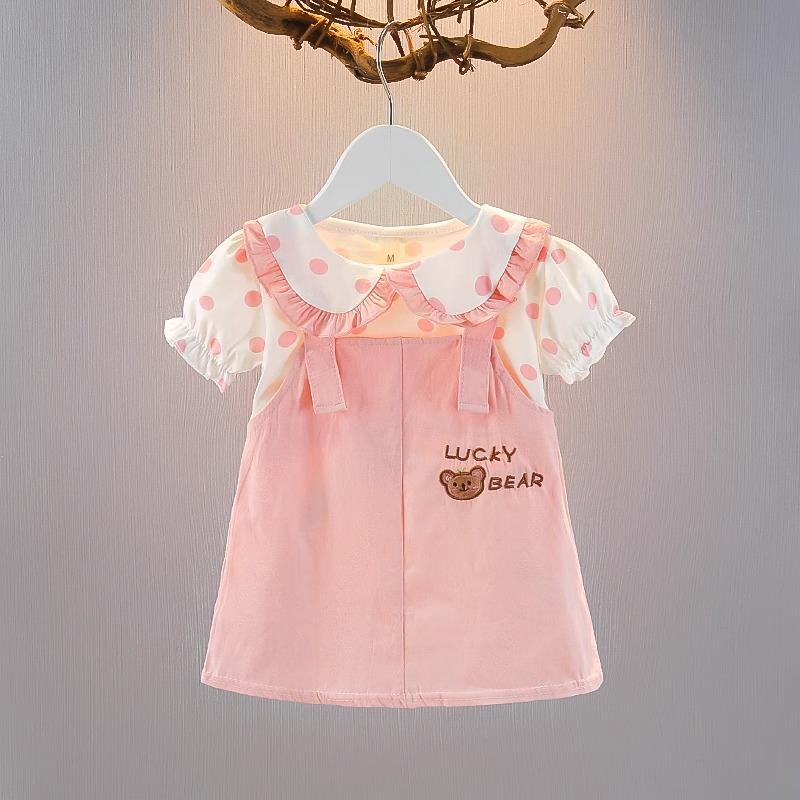 Cute Infant Baby Girls Short Sleeve Princess Dress Casual Soft Breathable Summer Outdoor Play Party Birthday Skirt Dress