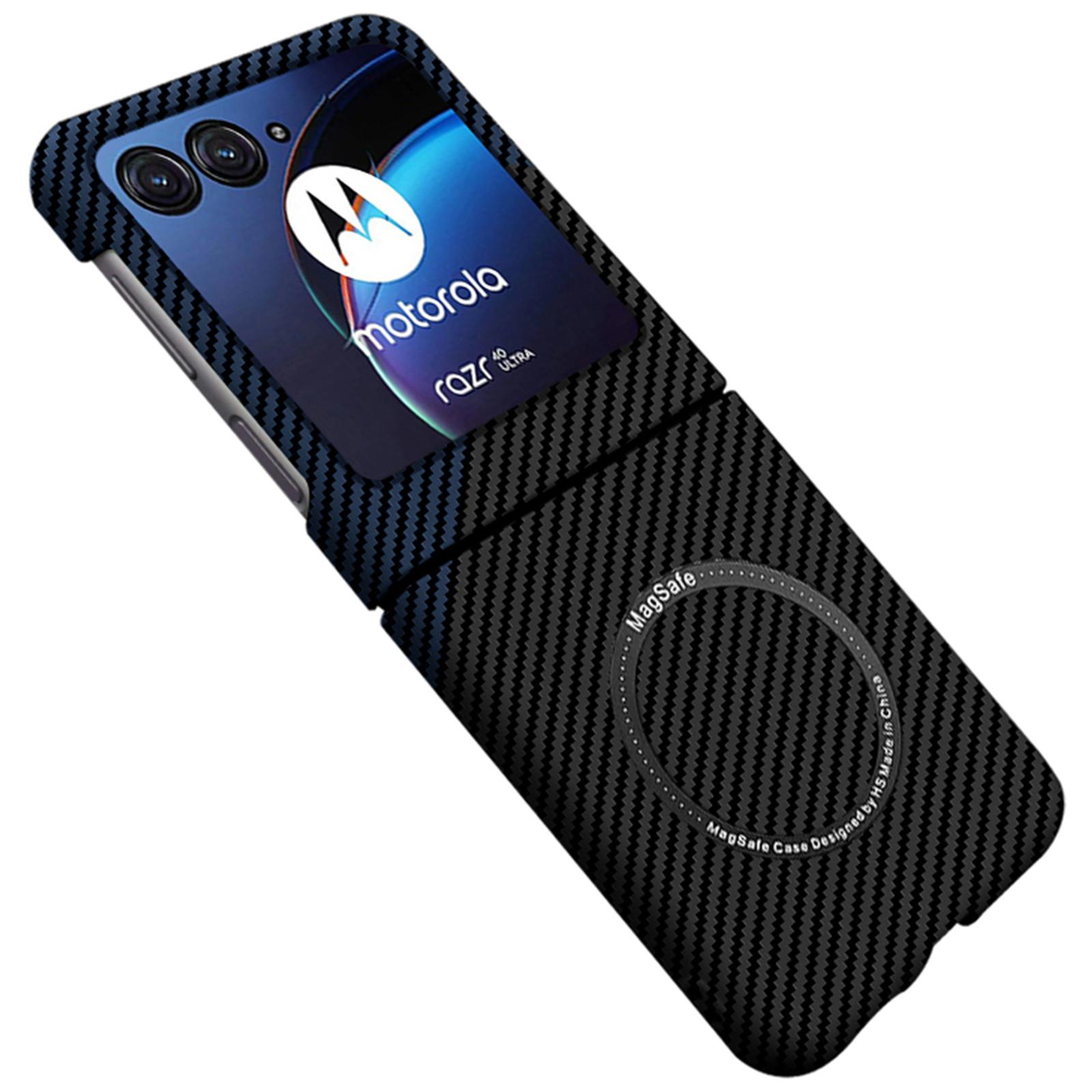 

Для Motorola Razr 50 Ultra 5G Магнитный чехол Арамидное волокно+ПК Чехол для телефона Текстура углеродного волокна Black+Blue