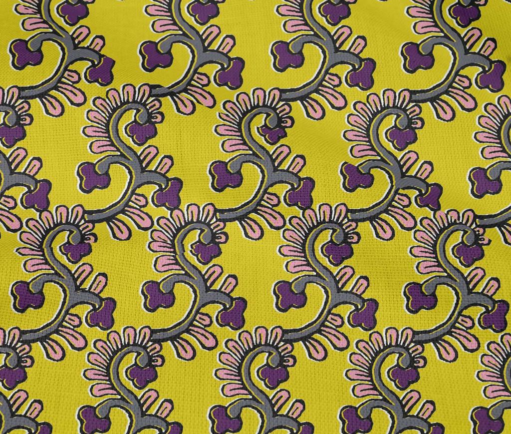 oneOone Cotton Flex Fabric Spiral & Floral Block Printed Craft Fabric BTY 40 Inch