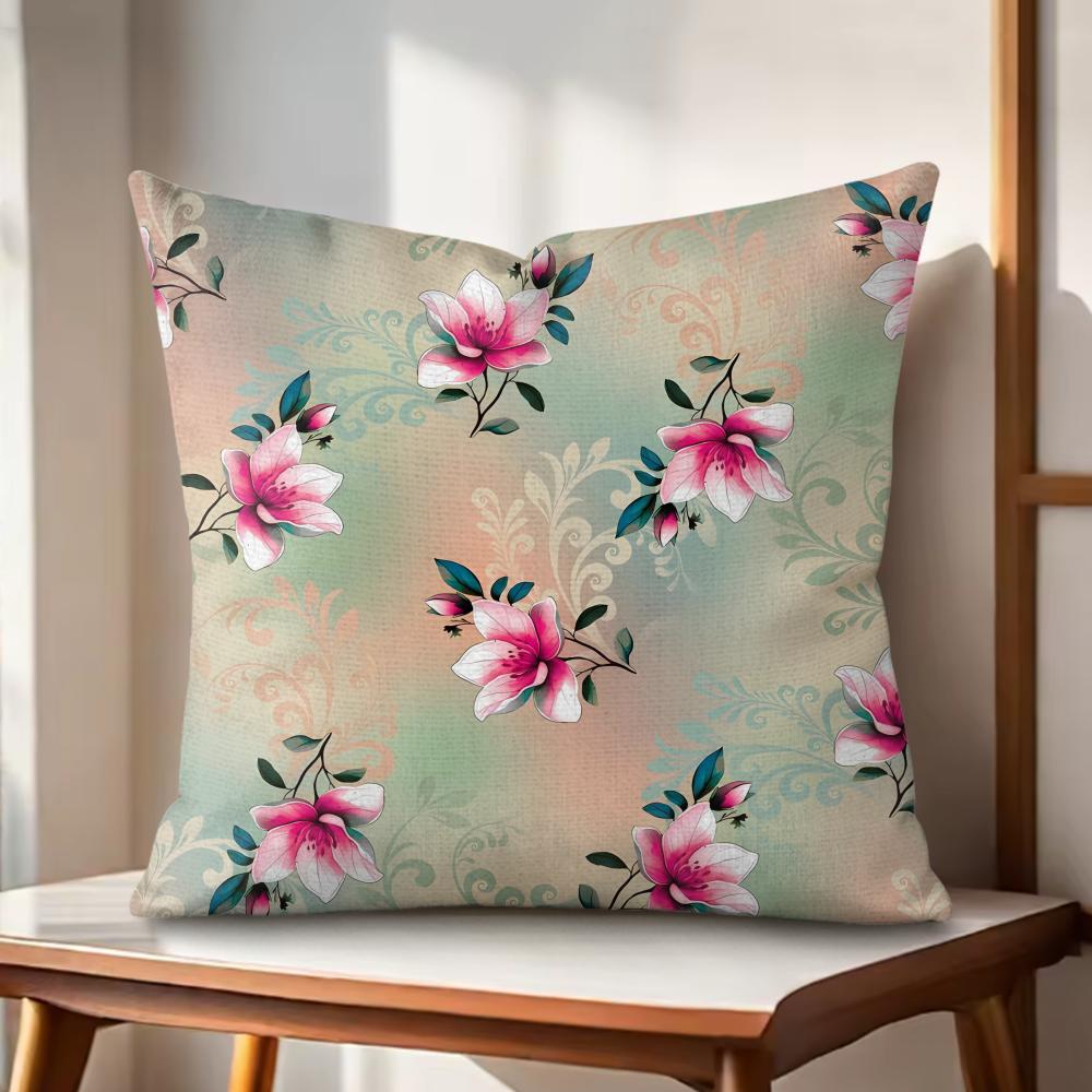 Classic Floral Print Cushion Cover Natural Linen Organic Fabric DoubleSided Printing Couch Pillow Covers Home Decor Gift