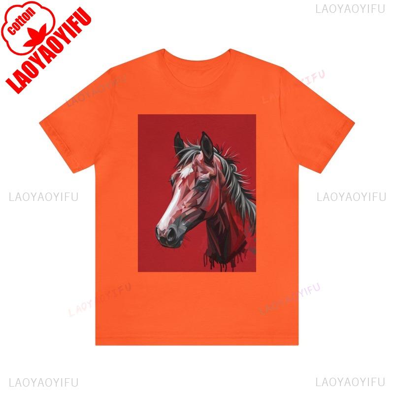 Pferde-Kunstwerk auf Baumwoll-T-Shirt für Damen und Herren Rundhalsausschnitt Kurzarm Ganzjahres-Freizeitmode Weich Für Draußen Bequem