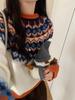 Women's Retro Fair Isle Color Block Wool Sweater for Autumn/Winter 2026
