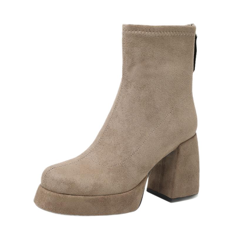 Fashion Suede Super High Heels Women Boots Ankle Chelsea Shoes New Winter Chunky Dress Shoes Party Elegant Pumps Goth Botas Mujer