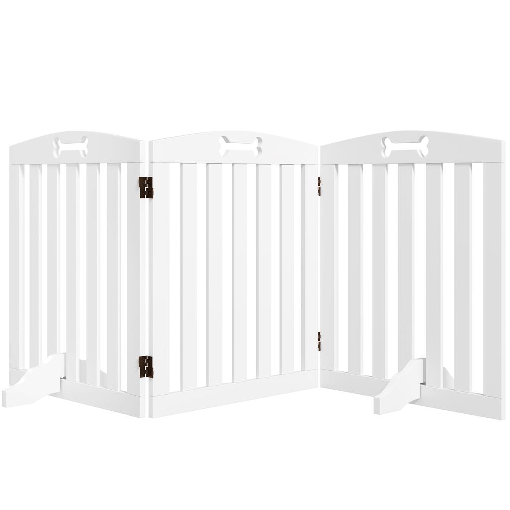 Wooden Dog Gate, Freestanding Pet Gate with Support Feet for Doorways, Hallways, Stairs, 155L x 61H cm, White