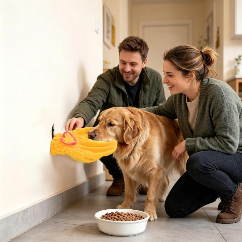 After Drink Dog Wall Towel with Soft Mouth Wipe Cloth, Metal Wall Mount, 2 Replaceable Covers, Screws and Anchors for Indoor Bowl Side Use