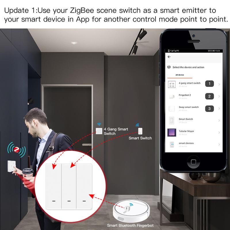 MOES Tuya ZigBee Scene Switch Wireless Push Button Controller Battery Powered Transmitter Smart Life App Automation 1/2/3 Gang