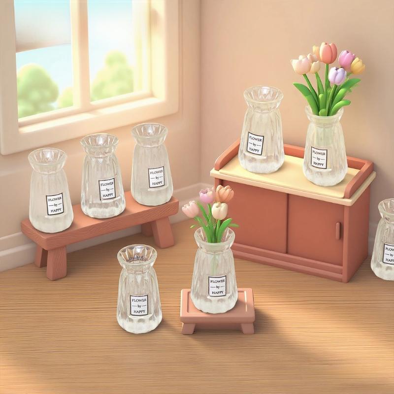 5/10Pcs Miniature Dollhouse Ornament Small Clear Vase Model Resin Craft Figurine Fairy Garden Decor Diy Accessory