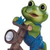Resin Garden Frog Statue with Solar Light Frog Cycling Model Frog Ornaments Frog Sculpture for Outdoor Garden Yard Decor
