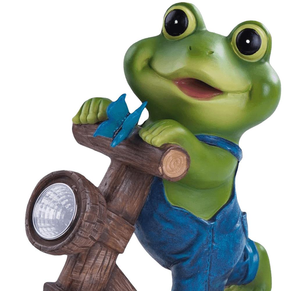 Resin Garden Frog Statue with Solar Light Frog Cycling Model Frog Ornaments Frog Sculpture for Outdoor Garden Yard Decor