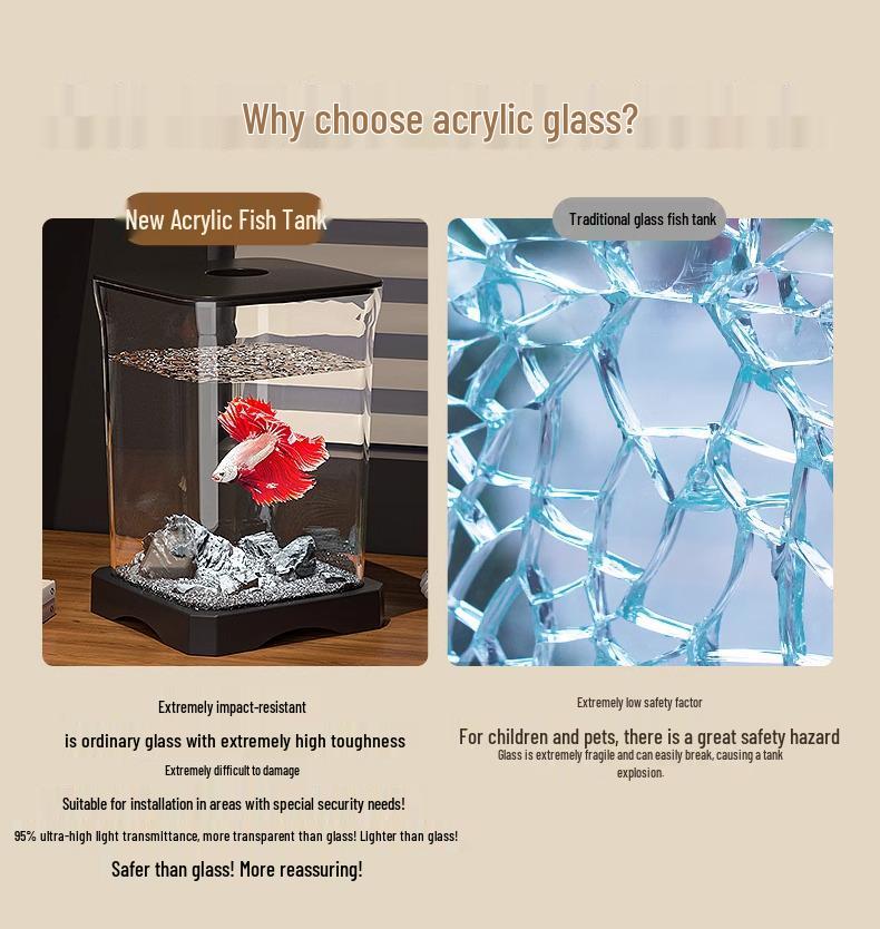 Creative Betta Fish Ecological Desktop Tank with Night Light Decoration.