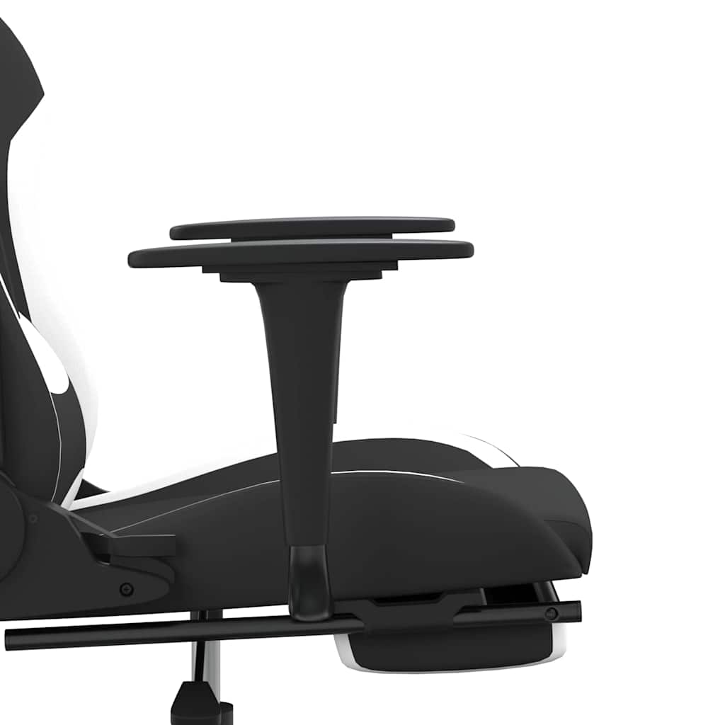 Gaming Chair with Massage Function and Footrest Black and White Fabric