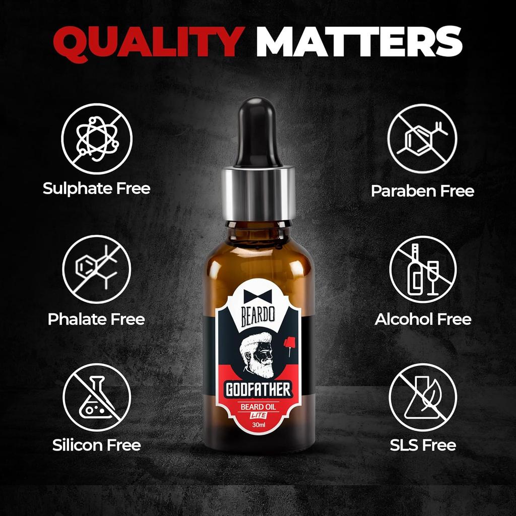 Beardo Godfather Lite Beard And Moustache Oil 30 Ml | Non-Sticky Daily Grooming For Men With Pleasant Scent