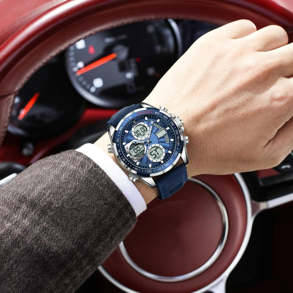 POEDAGAR Fashion Men Wristwatch Week Date Digital LED Quartz Man Clock Alarm Dual Time Display Electronic Luminous Men's Watches