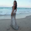 Shiny Sequin Backless Maxi Dress Women Sexy Halter Backless Lace Up Hip Package Mermaid Dresses 2025 Summer Beach Vacation Robes