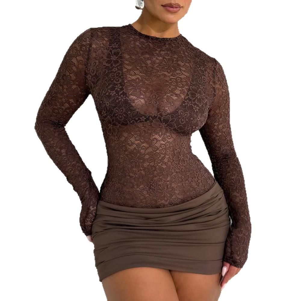 Vestido Ajustado Sexy con Volantes Transparente de Encaje Primavera 2026 - Moda Femenina Estilo Europeo y Americano