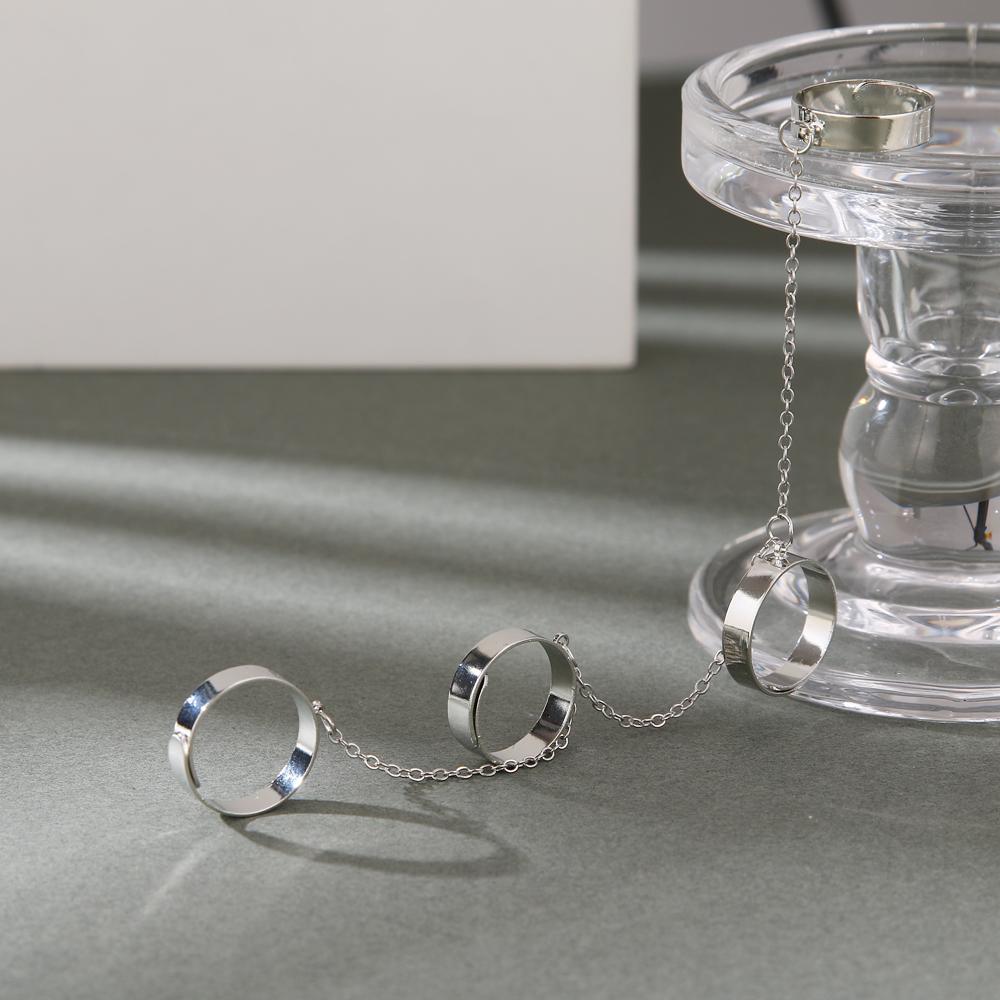 Moda Pundi Combinação de Corrente Punk Anel Aberto Temperamento Anel Simples