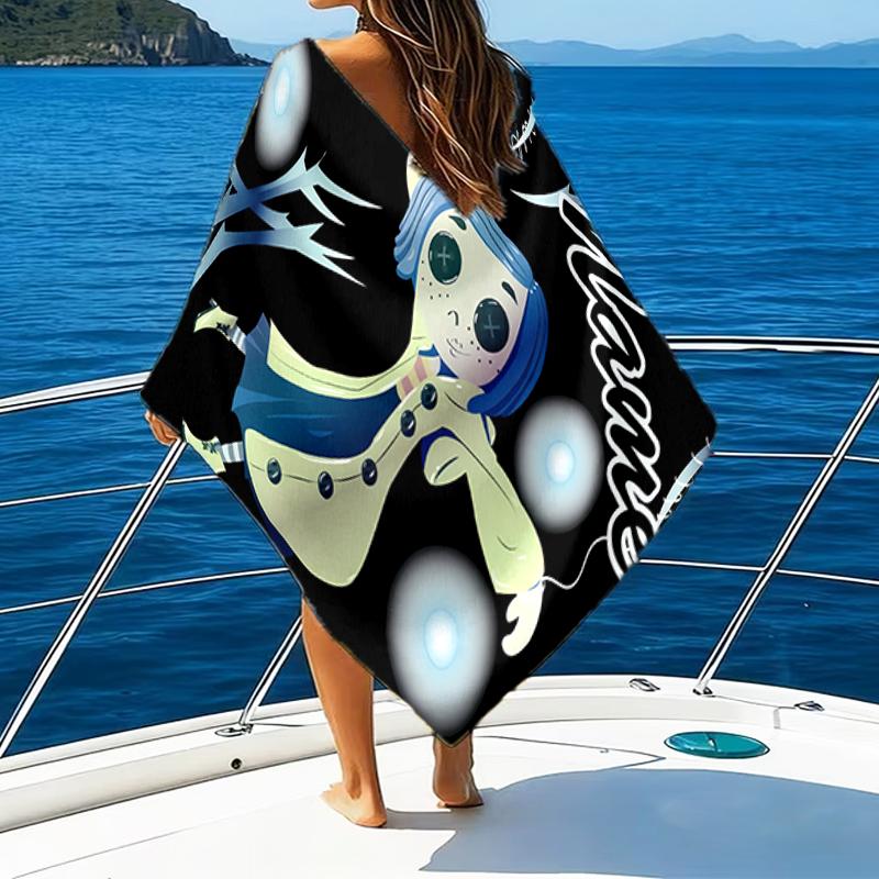 1pc Coraline7 Beach Towel with Custom Name, Beach/Swimming/Bath/Picnic/Camping Towel, Suitable for Seaside Beaches