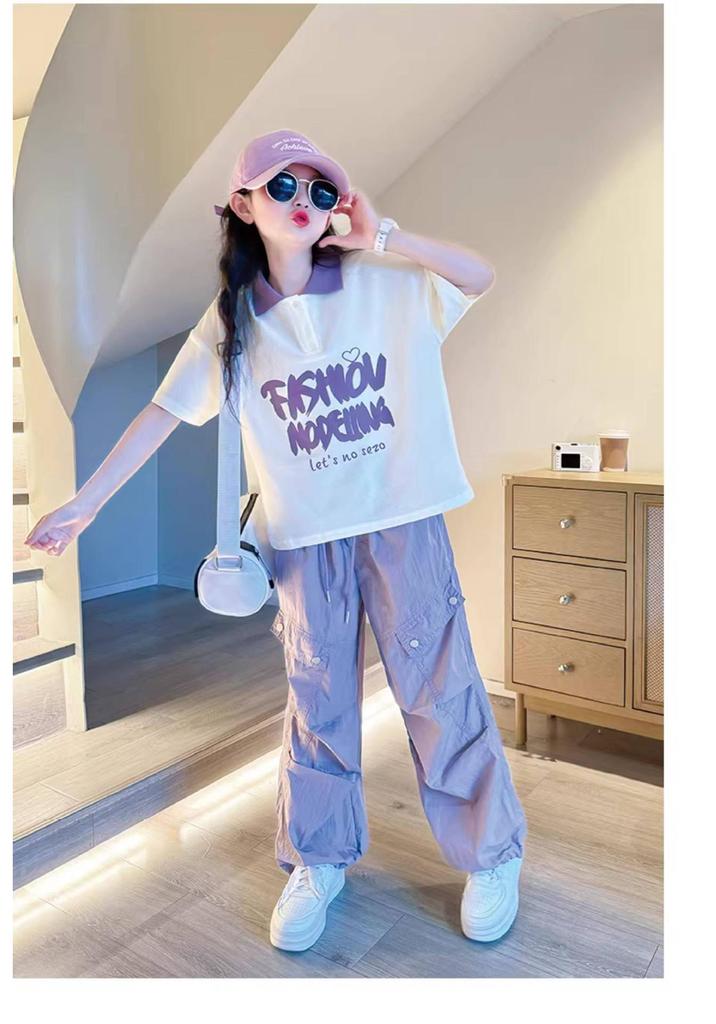 Girls' Casual Summer Set: Loose Top & Wide-Leg Pants