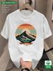 MenCottonRetroPatternTshirt  Retro Mountain Landscape Sunset Print Soft and BreathableFabricRegularFitShortsleevedCasualShirt