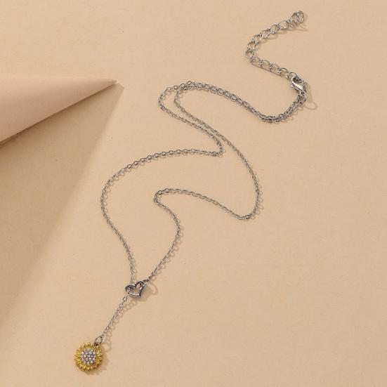 Women Sunflower Heart Rhinestone Pendant Clavicle Chain Necklace Jewelry Gift