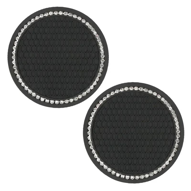 Car Non-slip Water Cup Pad Diamond Rhinestone Decor Rubber Round Mat Cup Holders Anti-skid Silicone Pads Auto Accessories