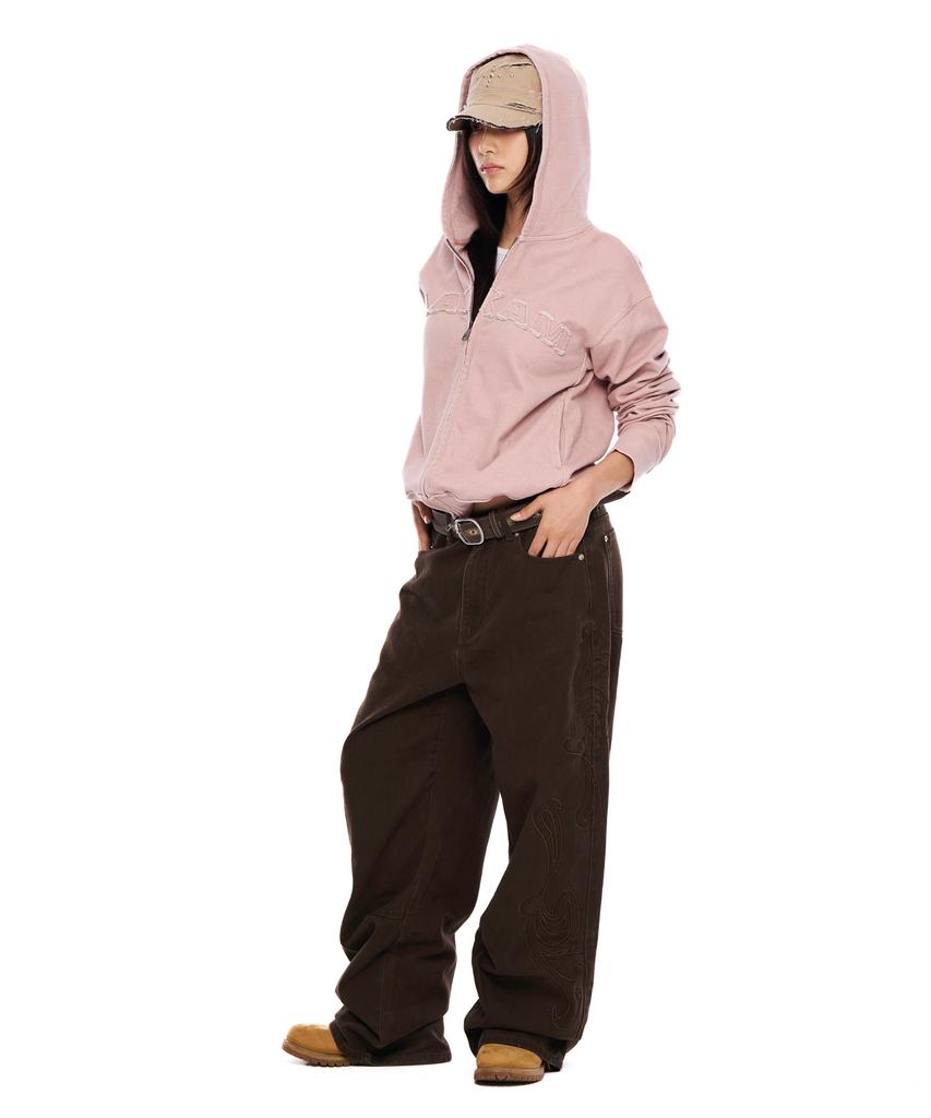 Aakam Logo Patch Zip-Up Hoodie (Pink)