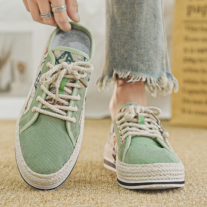 Shoes Summer Mules Half Sandals Man Canvas Slippers for Men Original Designer Luxury High Quality Fashion Rubber Casual Adult