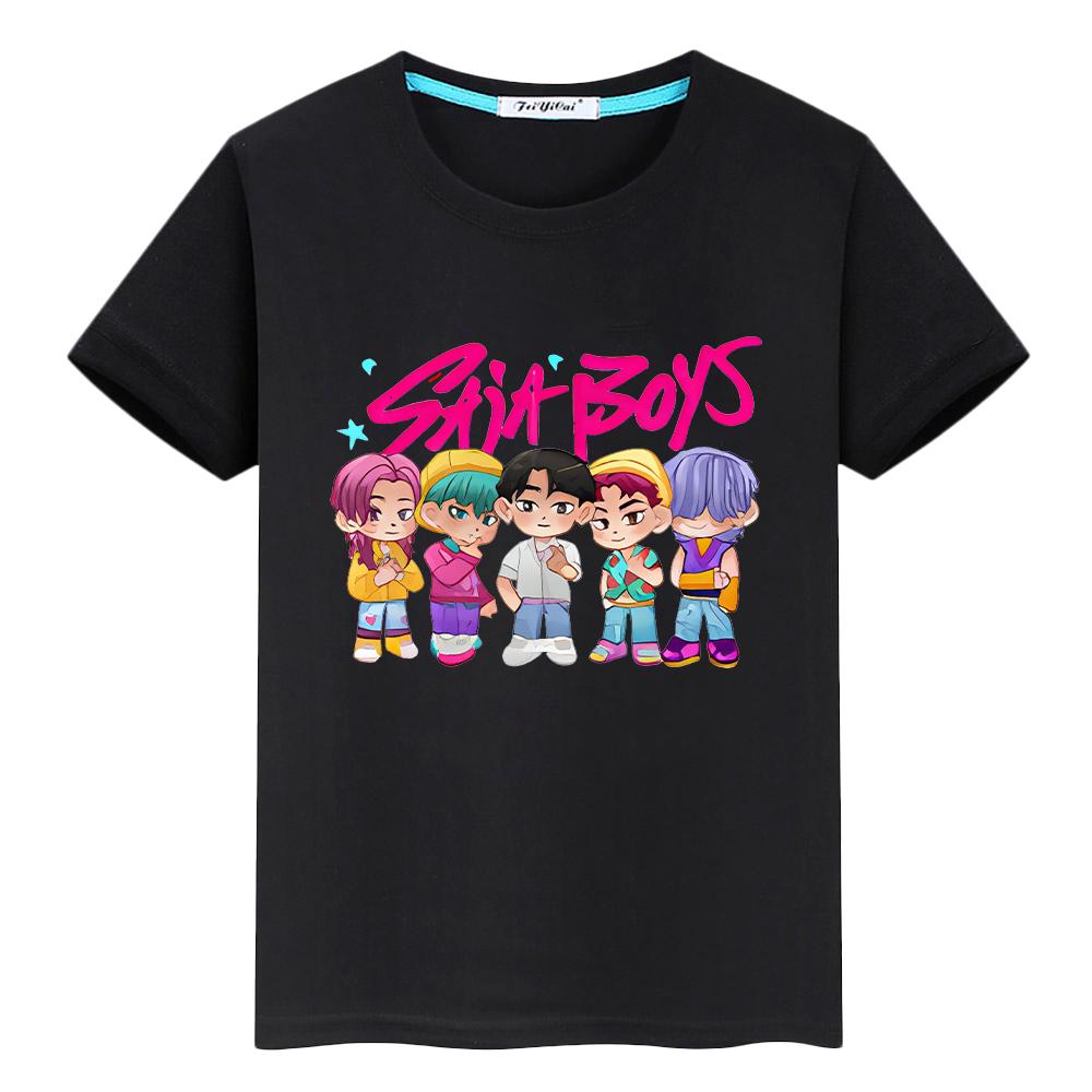t shirt for kids boy 10year Saja Boys Print Cute Tops y2k kpop demon hunters Kawaii Tees 100%Cotton anime Short girls clothes