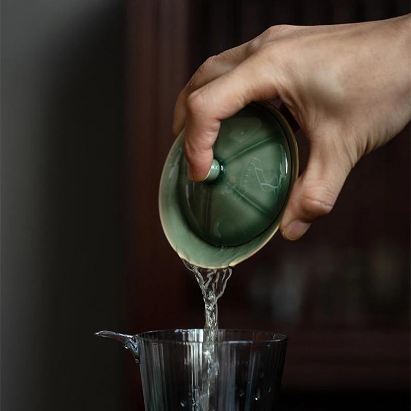 Mini 90ml Celadon Porcelain Gaiwan For Tea Solid Green Tureen With Lid Teaware Travel Kung Fu Tea Set Small Cup Bowls Chawan