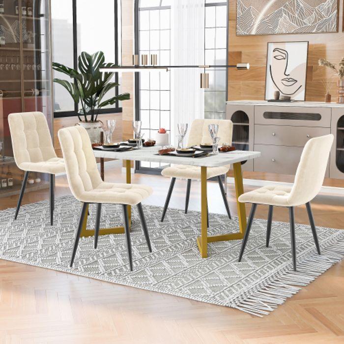 Table De Salle À Manger - MUVOE - 117 Cm - 4 Chaises - Velours Beige - Rectangulaire