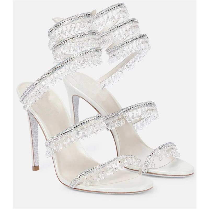New Crystal Pendant, Snake-shaped Wrapped Rhinestone Tassel Decorative High-heeled Women's Sandals