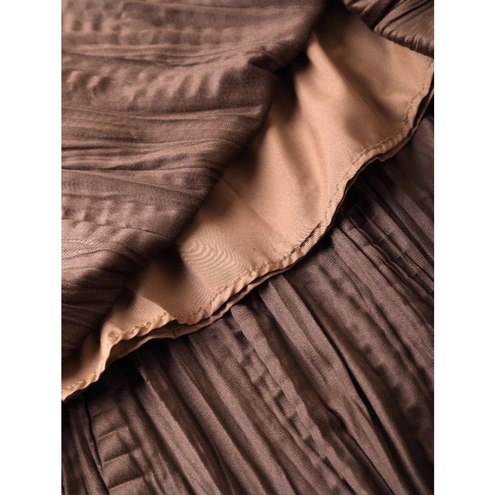 DIMANAF 2025 Autumn New Women Skirts Solid Plaid Loose Elastic Waist Pleated Elegant Long Skirts Red