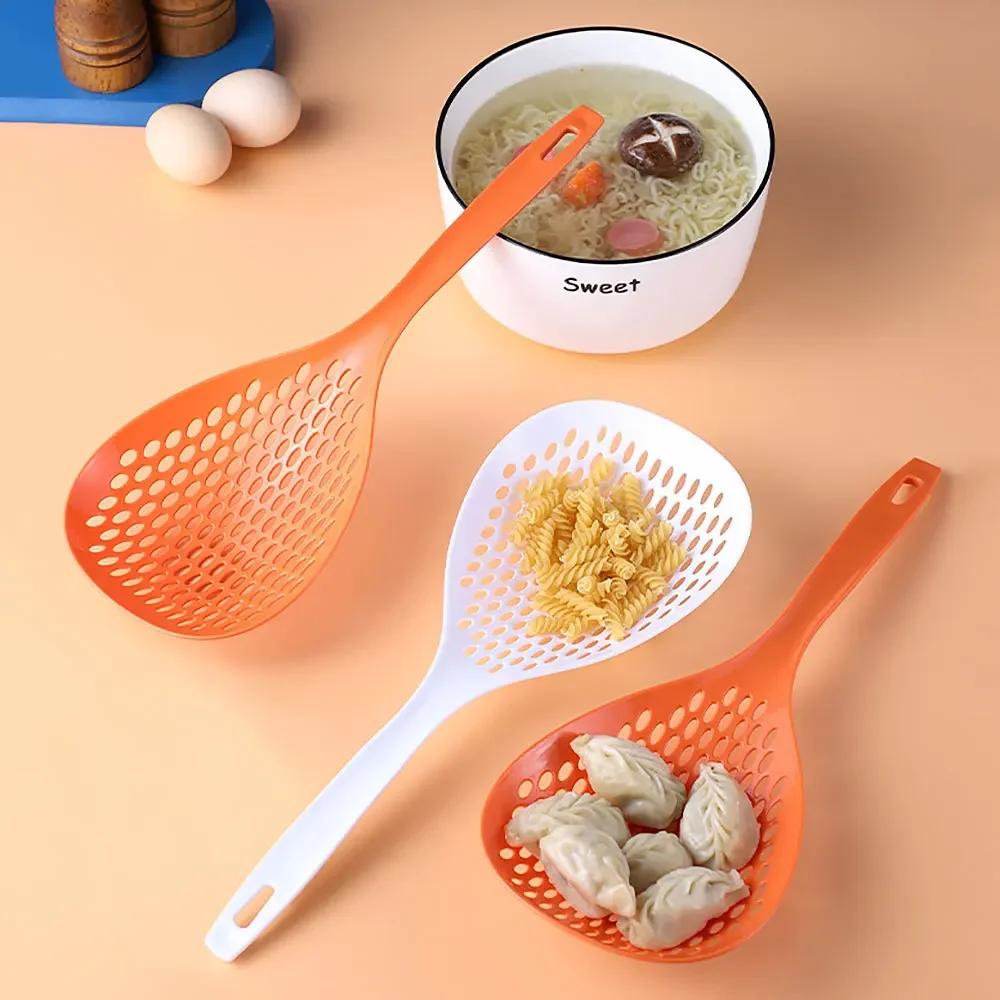 Home Kitchen Leaky Spoon Large Multi-Purpose Fishing Noodle Long Handle Non-Slip Round Strainer Drainer Eco-Friendly