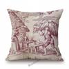 Französischer Toile De Jouy Delfter blauer Flamingo-Vogel-Tiger-Königshof-Muster, eleganter dekorativer Sofa-Kissenbezug, Kissenbezug