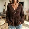 Women's Loose Slouchy V-Neck Sequin Open Knit Sweater Casual Long Sleeve Pullover Top for Fall Winter