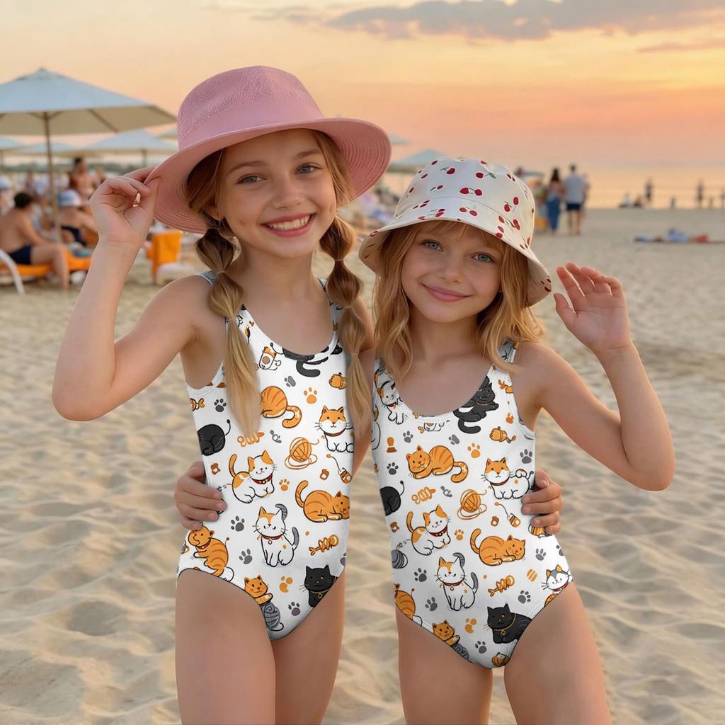 Costume da bagno intero per bambina con stampa animalier Costume da bagno per bambini Tessuto leggero e morbido Vestibilità comoda Adatto per attività estive in spiaggia e piscina