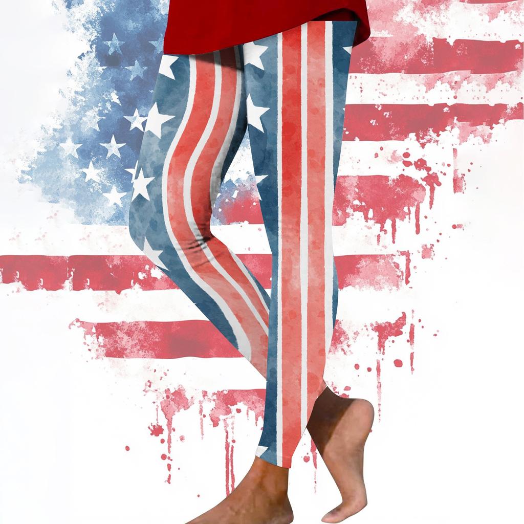 Women's Casual Fashion Outdoor Independence Day Printed Slim Elastic Yoga Pants Cropped Pants