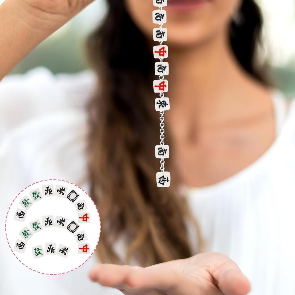 100pcs Mahjong Tile Beads, Polymer Clay Beads with Holes, Loose Chinese Character Spacer Charms for DIY Jewelry Making Bracelets Necklace Earring