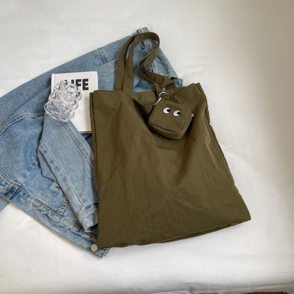 With Storage Bag Solid Color Shoulder Bag Shopping Bag Colorful Handbag  Students