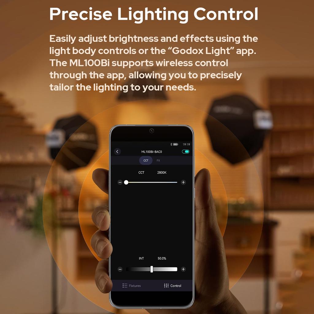 Godox ML100BI LED Portátil para Fotografía Rango de Temperatura de Color con Mango Luz de Bola 11 Luces FX Múltiples Opciones de Alimentación Versión Godox ML100 Luz,