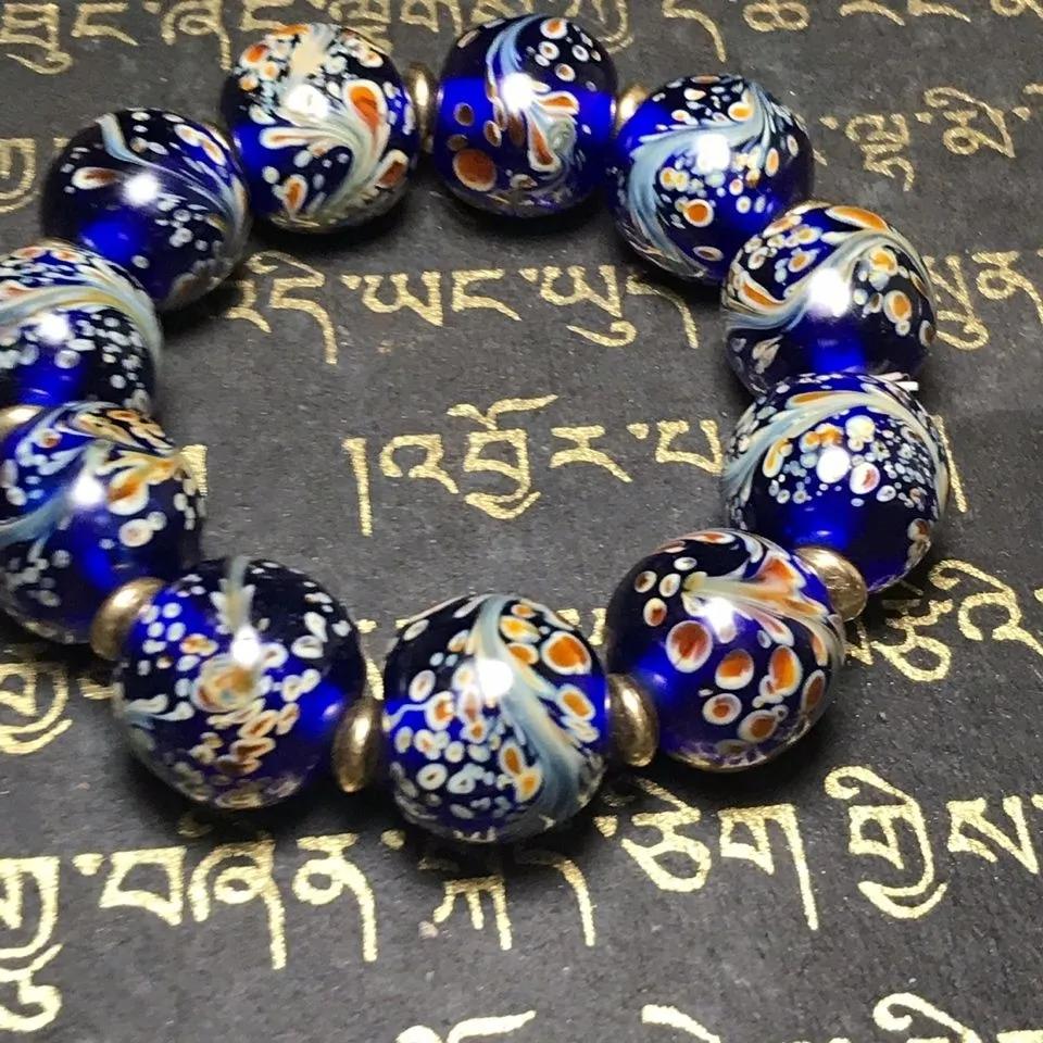 Ancient Gems Blue Phoenix Pattern Glass Bracelet Bracelet Versatile Jewelry Gifts